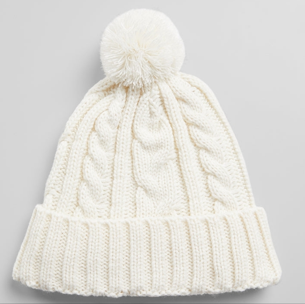 32 Degrees winter thick soft‎ warm white Cream chunky cable Knit Beanie Pom-Pom